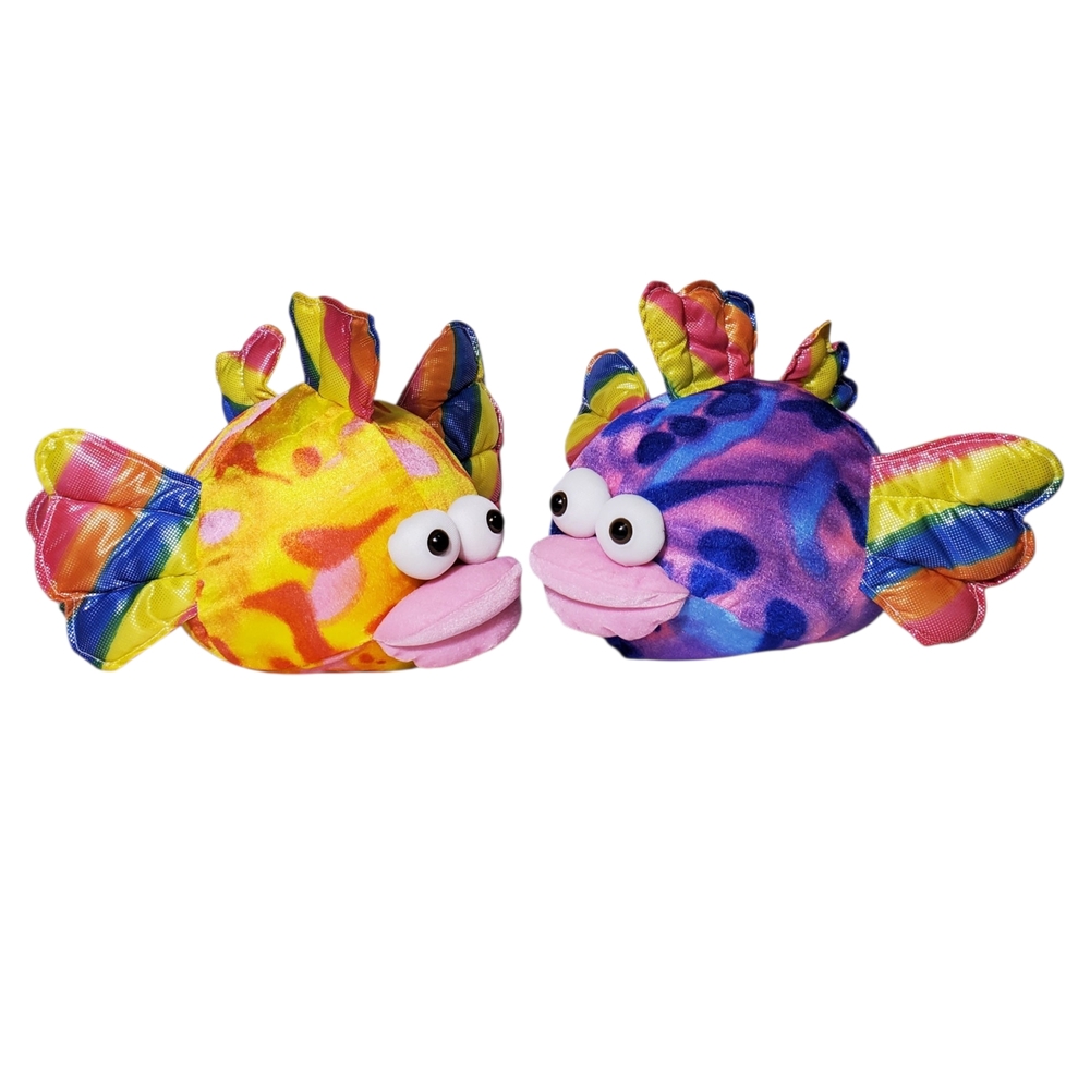 Plush Colorful Rainbow Fish Kids Coastal Pet Toys 2 Piece Bundle Stuffed Animals